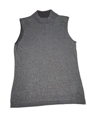 Peter Nygard Metallic Sleeveless Mock Neck Turtleneck Tank - Gray